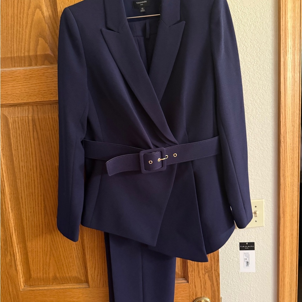 Tahari Blue Blazer Wrap Style Notched Lapel